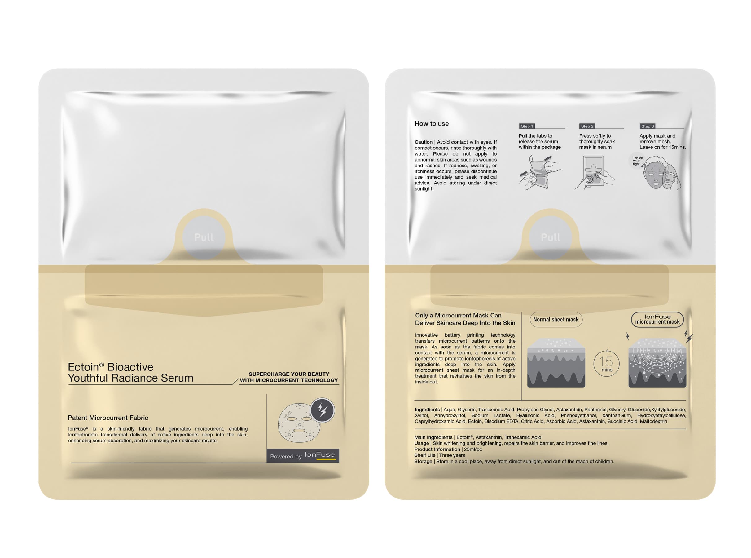 Ectoin Bioactive Youthful Radiance Serum — dual-compartment pouch front and back